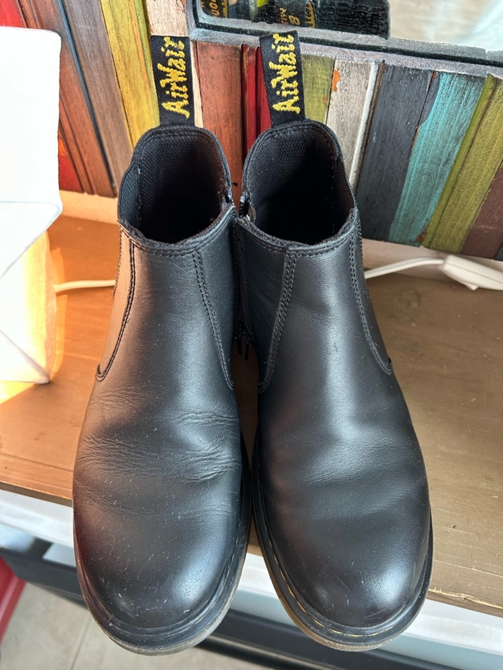 Dr. Martens Black Leather Chelsea Boots with Yellow Stitching